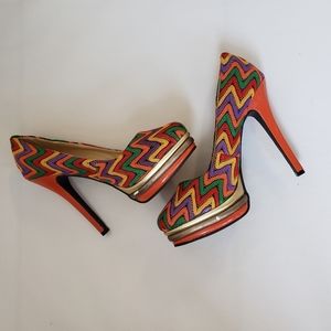 Wild rose colorful pattern platform heels